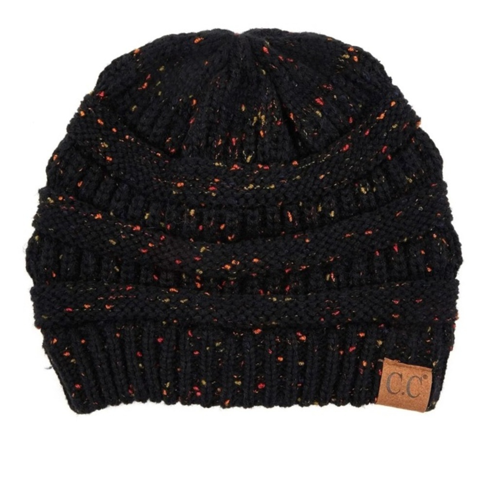C.C. - NEW - Speckled Confetti Black Knit Beanie-Unisex